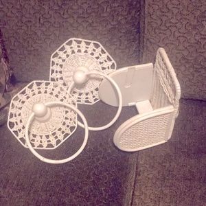 White wicker towel holder (2), and matching toilet tissue holder